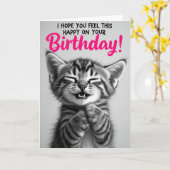 Carte d'anniversaire de chat rayé en nuances de gr (Fleur jaune)