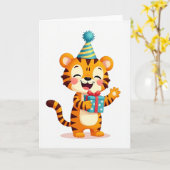 Carte d'anniversaire de chat rayé joyeux (Fleur jaune)