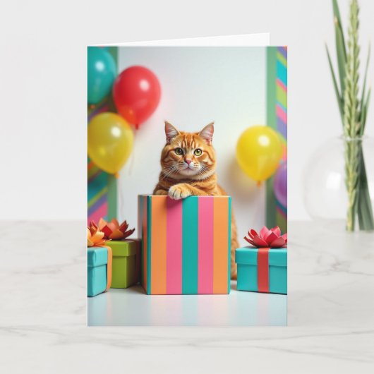 Carte d'anniversaire de chat roux (Devant)