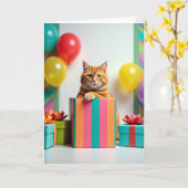 Carte d'anniversaire de chat roux (Fleur jaune)
