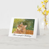 Carte d'anniversaire de chat roux (Fleur jaune)
