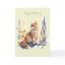Carte d'anniversaire de chat roux/orange dans une