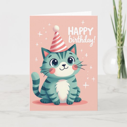 Carte d'anniversaire de chat sarcelle (Devant)