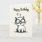 Carte d'anniversaire de chat souriant (Fleur jaune)