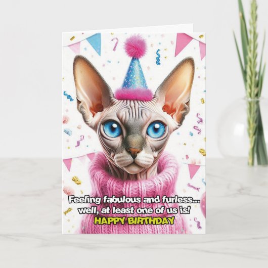 Carte d'anniversaire de chat Sphinx en pull tricot (Devant)