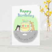 Carte d'anniversaire de chat tabby orange drôle et (Fleur jaune)
