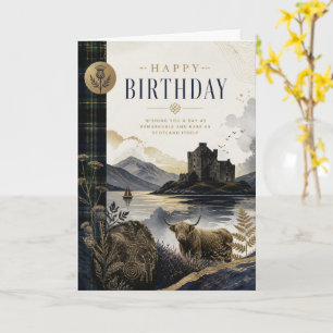 Carte d'anniversaire de Château Écossais Vache des