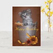 Carte d'anniversaire de chaton (Fleur jaune)