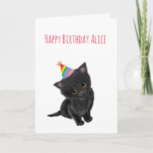 Carte d'anniversaire de chaton noir personnalisé