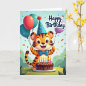 Carte d'anniversaire de chaton rayé (Fleur jaune)