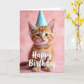 Carte d'anniversaire de chaton roux (Fleur jaune)