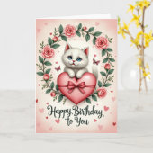 Carte d'anniversaire de chaton saphir (Fleur jaune)