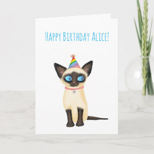 Carte d'anniversaire de chaton siamois mignonne