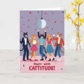 Carte d'anniversaire de chats dansants (Fleur jaune)