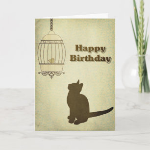 Carte d'anniversaire de chats et d'oiseaux