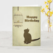 Carte d'anniversaire de chats et d'oiseaux (Fleur jaune)