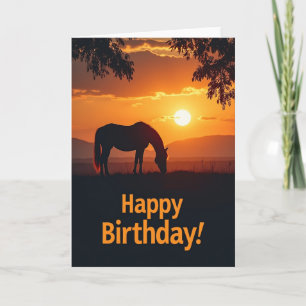 Carte d'anniversaire de cheval de coucher de solei