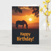 Carte d'anniversaire de cheval de coucher de solei (Fleur jaune)