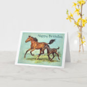 Carte d'anniversaire de cheval et de poulain (Fleur jaune)