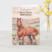 Carte d'anniversaire de cheval pour femmes (Fleur jaune)