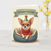 Carte d'anniversaire de chien à lunettes (Fleur jaune)