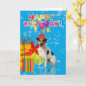 carte d'anniversaire de chien amusant, chien porte (Fleur jaune)