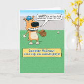 Carte d'anniversaire de chien de baseball drôle (Fleur jaune)