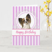 Carte d'anniversaire de chien Papillon Cute / Blan (Fleur jaune)