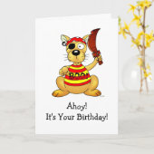 Carte d'anniversaire de chien pirate drôle (Fleur jaune)
