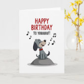 Carte d'anniversaire de chien qui chante (Fleur jaune)