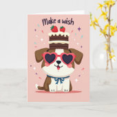 Carte d'anniversaire de chien souriant (Fleur jaune)