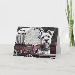 Carte d'anniversaire de chien Terrier dans un vieu