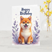 Carte d'anniversaire de chiot charmant (Fleur jaune)