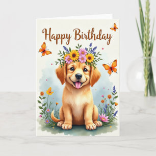 Carte d'anniversaire de chiot couronne