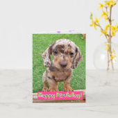Carte d'anniversaire de Chiot de Dachshund (Fleur jaune)