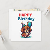 Carte d'anniversaire de chiot dessin animé - Moder (Devant/Arrière en situation)