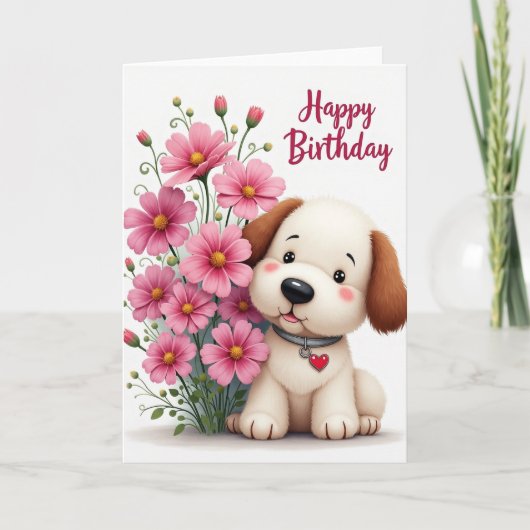 Carte d'anniversaire de chiot en peluche joyeuse (Devant)