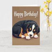 Carte d'anniversaire de chiot endormi (Fleur jaune)