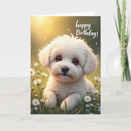 Carte d'anniversaire de chiot ensoleillée (Devant)