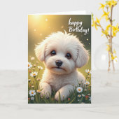 Carte d'anniversaire de chiot ensoleillée (Fleur jaune)