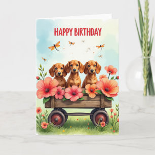 Carte d'anniversaire de chiot floral