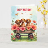 Carte d'anniversaire de chiot floral (Fleur jaune)