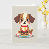 Carte d'anniversaire de chiot mignon (Fleur jaune)