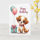 Carte d'anniversaire de chiot mignon (Fleur jaune)