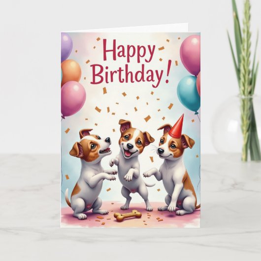 Carte d'anniversaire de chiots dansants (Devant)