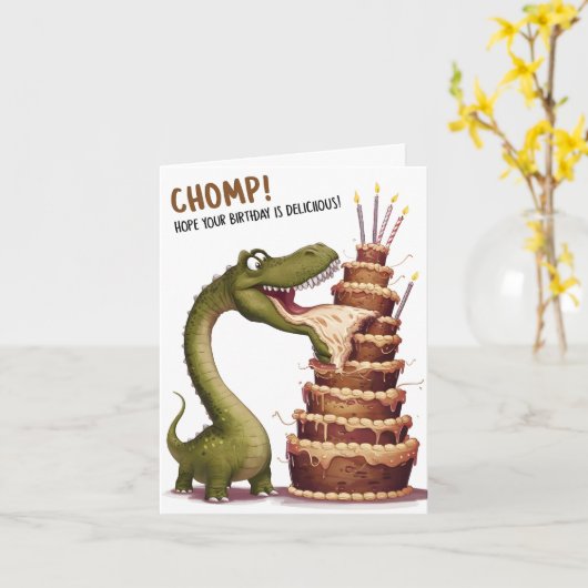 Carte d'anniversaire de Chomp Dinosaur (Fleur jaune)