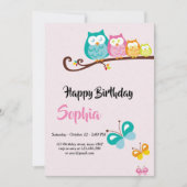 carte d'anniversaire de chouette et papillon (Devant)