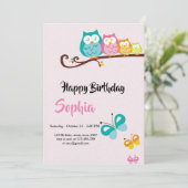 carte d'anniversaire de chouette et papillon (Debout devant)