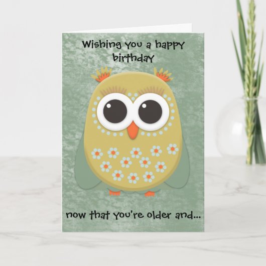 Carte d'anniversaire de chouette jaune orange vert (Devant)