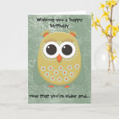 Carte d'anniversaire de chouette jaune orange vert (Fleur jaune)
